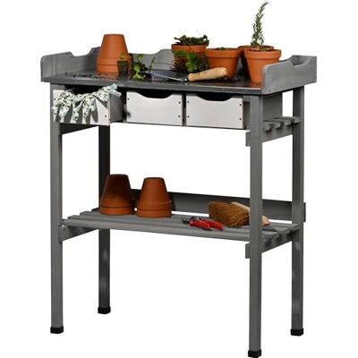 dobar ® Planttafel met 3 laden en plank bloementafel van massief hout met beschermkappen tuintafel outdoor met verzinkt werkblad 78 x 38 x 88 cm grijs-wit dobar ® Planttafel met 3 laden en plank bloementafel van massief hout met beschermkappen tuintafel outdoor met verzinkt werkblad 78 x 38 x 88 cm grijs-wit