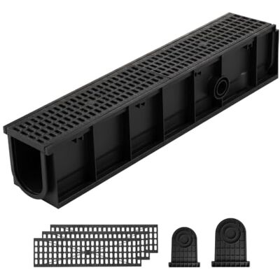 VEVOR Lineaire afvoergoot voor buiten, 1018 x 154 x 202 mm, 4 stuks HDPE, afvoer met roosters en eindstukken, drainagesysteem voor terras, oprit, zwembad, binnenplaats, tuin, garage en trottoir, zwart VEVOR Lineaire afvoergoot voor buiten, 1018 x 154 x 202 mm, 4 stuks HDPE, afvoer met roosters en eindstukken, drainagesysteem voor terras, oprit, zwembad, binnenplaats, tuin, garage en trottoir, zwart