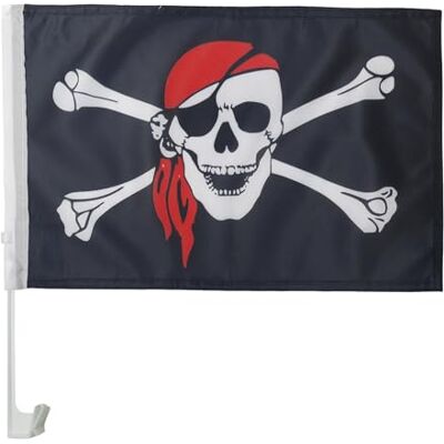 AZ FLAG Autovlag Piraat met rode bandana 45x30 cm Mesh Polyester Zuignap Buitengebruik autovlag gestikte weerbestendige afwerking met kunststof stok AZ FLAG Autovlag Piraat met rode bandana 45x30 cm Mesh Polyester Zuignap Buitengebruik autovlag gestikte weerbestendige afwerking met kunststof stok