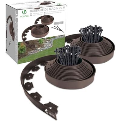 VOUNOT 20 m flexibele gazonrand, kunststof tuinrand met 60 sterke bevestigingspinnen, randen voor gras, grind, paden, opritten, hoogte 5 cm, donkerbruin VOUNOT 20 m flexibele gazonrand, kunststof tuinrand met 60 sterke bevestigingspinnen, randen voor gras, grind, paden, opritten, hoogte 5 cm, donkerbruin