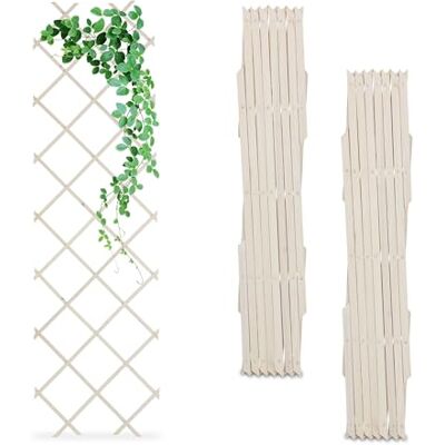 Relaxdays plantenklimrek, set van 3, uitschuifbaar, plantensteun, hout, 180x60 cm, voor tuin, balkon en terras, wit Relaxdays plantenklimrek, set van 3, uitschuifbaar, plantensteun, hout, 180x60 cm, voor tuin, balkon en terras, wit