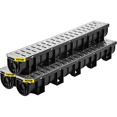VEVOR Afvoersysteem voor buiten, set van 3, afvoersysteem van roestvrij staal, 15 x 13 x 100 cm, met 3 eindkappen, steekverbinding, voor afvoer, tuin, oprit, zwembad, loopbrug VEVOR Afvoersysteem voor buiten, set van 3, afvoersysteem van roestvrij staal, 15 x 13 x 100 cm, met 3 eindkappen, steekverbinding, voor afvoer, tuin, oprit, zwembad, loopbrug