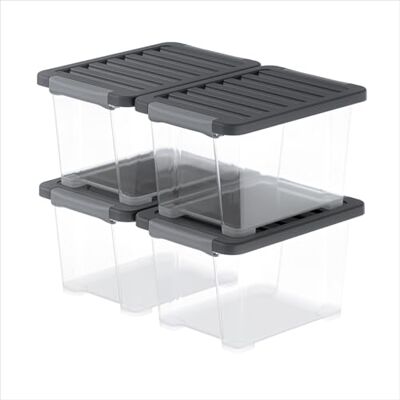 Rotho Core Pro, Opbergdozen 15 L, Set Van 4, Geïntegreerde Afdichting In Het Deksel Beschermt Tegen Stof En Vocht, Afsluitbare Handgrepen, Voedselveilig, Modulair Stapelbaar, 39,3×28,3×23 Cm (L×W×H) Rotho Core Pro, Opbergdozen 15 L, Set Van 4, Geïntegreerde Afdichting In Het Deksel Beschermt Tegen Stof En Vocht, Afsluitbare Handgrepen, Voedselveilig, Modulair Stapelbaar, 39,3×28,3×23 Cm (L×W×H)