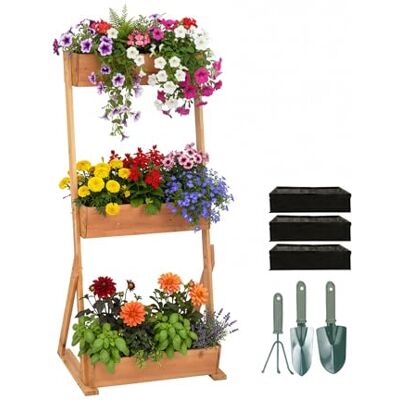 Relaxdays Verticaal houten plantenbed, hoogbed voor balkon en terras, 140x60x50 cm, inclusief vlies en accessoires, natu Relaxdays Verticaal houten plantenbed, hoogbed voor balkon en terras, 140x60x50 cm, inclusief vlies en accessoires, natu