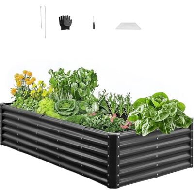 VEVOR Metalen verhoogd bloembed voor tuin balkon 1800 x 900 x 430 mm, open bodem, groot verhoogd bloembed voor groenteteelt, bloemen, kruiden, donkergrijs VEVOR Metalen verhoogd bloembed voor tuin balkon 1800 x 900 x 430 mm, open bodem, groot verhoogd bloembed voor groenteteelt, bloemen, kruiden, donkergrijs