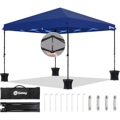Sekey Tuinpaviljoen, 3 x 3 m, waterdicht, pop, opvouwbaar, 3 x 3 m, met gordijnen, tuinpaviljoen voor buiten, uv-bescherming en ademend, in hoogte verstelbaar (blauw, zonder zijwanden) Sekey Tuinpaviljoen, 3 x 3 m, waterdicht, pop, opvouwbaar, 3 x 3 m, met gordijnen, tuinpaviljoen voor buiten, uv-bescherming en ademend, in hoogte verstelbaar (blauw, zonder zijwanden)
