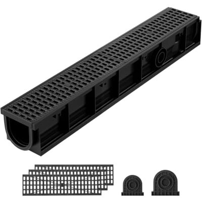 VEVOR Lineaire afvoergoot voor buiten, 1020 x 154 x 140 mm, 3 stuks HDPE, afvoer met roosters en eindstukken, drainagesysteem voor oprit, terras, zwembad, binnenplaats, tuin, trottoir en garage, zwart VEVOR Lineaire afvoergoot voor buiten, 1020 x 154 x 140 mm, 3 stuks HDPE, afvoer met roosters en eindstukken, drainagesysteem voor oprit, terras, zwembad, binnenplaats, tuin, trottoir en garage, zwart
