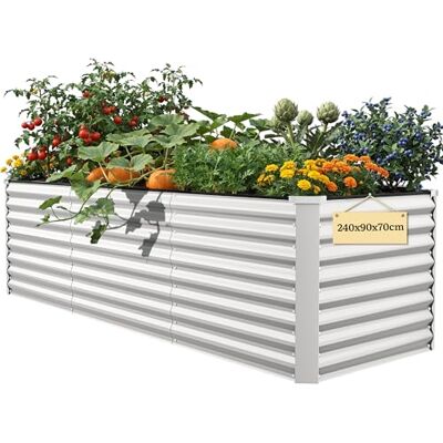 DWVO Verhoogd bloembed, verzinkt plaatstaal, outdoor verhoogd bed, plantenbak voor buiten, met veiligheidsrand, voor de tuin, met steunstang, handschoenen voor groenten (zilver, 240 x 90 x 70 cm) DWVO Verhoogd bloembed, verzinkt plaatstaal, outdoor verhoogd bed, plantenbak voor buiten, met veiligheidsrand, voor de tuin, met steunstang, handschoenen voor groenten (zilver, 240 x 90 x 70 cm)