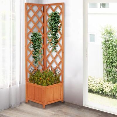 BAKAJI Hoekbloembak van hout met latwerk voor binnen en buiten, voor bloemen en klimplanten, tuin, balkon, terras, weerbestendig, 40 x 40 x 145 cm BAKAJI Hoekbloembak van hout met latwerk voor binnen en buiten, voor bloemen en klimplanten, tuin, balkon, terras, weerbestendig, 40 x 40 x 145 cm