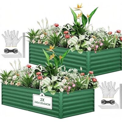 YITAHOME 2 stuks verhoogde tuinbedset voor buiten, 240 x 120 x 58 cm, verhoogde bedden, verdikte zink-aluminium-magnesiummetalen verhoogde bedden voor tuin met steunstang en handschoenen voor YITAHOME 2 stuks verhoogde tuinbedset voor buiten, 240 x 120 x 58 cm, verhoogde bedden, verdikte zink-aluminium-magnesiummetalen verhoogde bedden voor tuin met steunstang en handschoenen voor