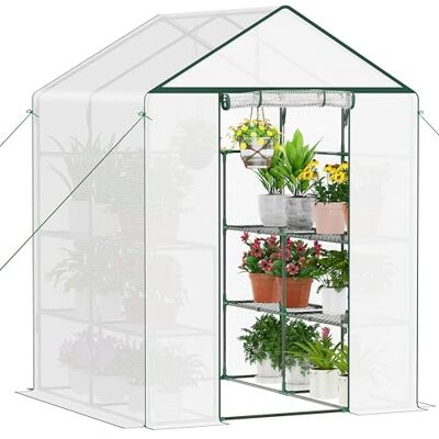 Ribelli Foliekas, broeikas met oprolbare deur, tomatenkas, 143 x 195 x 143 cm, 4 planken, broeikas, winterbestendig, PE-roosterfolie, tuinhuis voor planten, groenten, bloemen, wit Ribelli Foliekas, broeikas met oprolbare deur, tomatenkas, 143 x 195 x 143 cm, 4 planken, broeikas, winterbestendig, PE-roosterfolie, tuinhuis voor planten, groenten, bloemen, wit