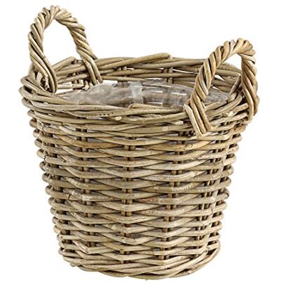 Dehner Rotan mand met handvat, Ø 35 cm, hoogte 25 cm, rotan vlechtwerk, grijs/bruin Dehner Rotan mand met handvat, Ø 35 cm, hoogte 25 cm, rotan vlechtwerk, grijs/bruin