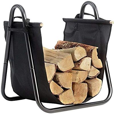 BAKAJI Brandhoutwieg van metaal met houten mand van Oxford-stof voor binnen, voor open haard, open haard, oven, modern design, kleur: zwart, afmetingen: 40 x 45 x 32 cm (Design 2) BAKAJI Brandhoutwieg van metaal met houten mand van Oxford-stof voor binnen, voor open haard, open haard, oven, modern design, kleur: zwart, afmetingen: 40 x 45 x 32 cm (Design 2)