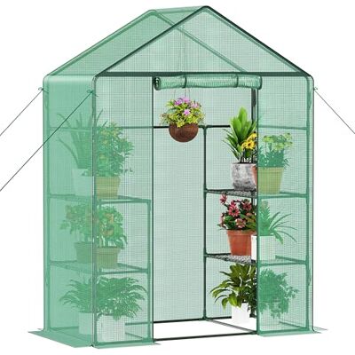 Ribelli Foliekas, broeikas met oprolbare deur, tomatenkas, 143 x 195 x 73 cm, 4 planken, broeikas, winterbestendig, PE-roosterfolie, tuinhuis voor planten, groenten, bloemen, groen Ribelli Foliekas, broeikas met oprolbare deur, tomatenkas, 143 x 195 x 73 cm, 4 planken, broeikas, winterbestendig, PE-roosterfolie, tuinhuis voor planten, groenten, bloemen, groen