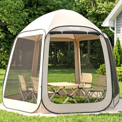 VEVOR Vouwpaviljoen, 3030 x 2650 x 2300 mm, voor 4-8 personen, met muggennet, draagtas, netzijkanten en grondpennen, voor tuin, erf en outdooractiviteiten, beige VEVOR Vouwpaviljoen, 3030 x 2650 x 2300 mm, voor 4-8 personen, met muggennet, draagtas, netzijkanten en grondpennen, voor tuin, erf en outdooractiviteiten, beige