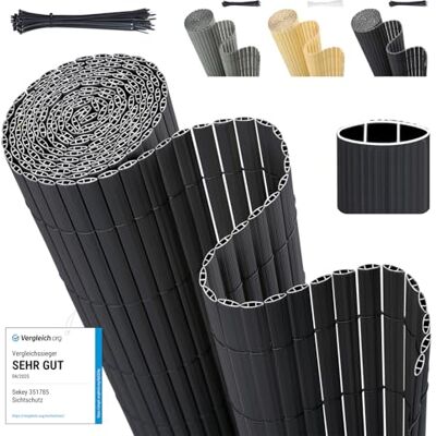 Sekey Privacyscherm van pvc, inkijkbescherming met kabelbinders, inkijkbescherming voor balkon, tuin, dubbele versterkte lamellen, weerbestendig, 140 x 400 cm, antraciet Sekey Privacyscherm van pvc, inkijkbescherming met kabelbinders, inkijkbescherming voor balkon, tuin, dubbele versterkte lamellen, weerbestendig, 140 x 400 cm, antraciet