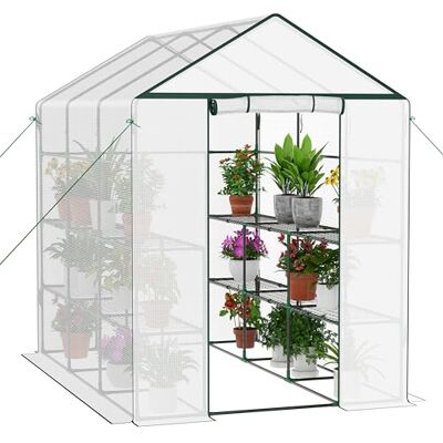 Ribelli Foliekas, broeikas met oprolbare deur, tomatenkas, 143 x 195 x 213 cm, 4 planken, broeikas, winterbestendig, PE-roosterfolie, tuinhuis voor planten, groenten, bloemen, wit Ribelli Foliekas, broeikas met oprolbare deur, tomatenkas, 143 x 195 x 213 cm, 4 planken, broeikas, winterbestendig, PE-roosterfolie, tuinhuis voor planten, groenten, bloemen, wit