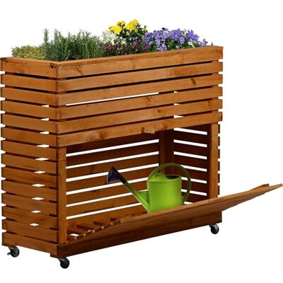 dobar ® Grote verhoogde bloembak van massief hout maat XL met wielen verhoogd bed met opbergvak 72 x 32,5 x 78 cm bruin dobar ® Grote verhoogde bloembak van massief hout maat XL met wielen verhoogd bed met opbergvak 72 x 32,5 x 78 cm bruin