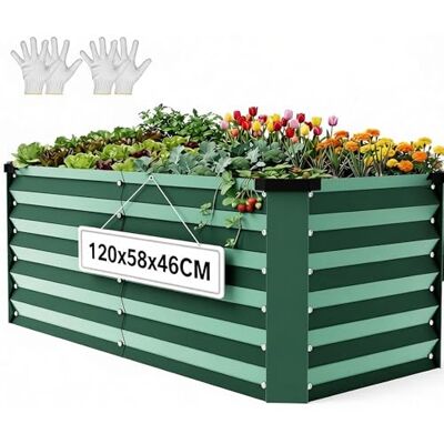 YITAHOME Verhoogde bedden voor tuin 120 x 58 x 46 cm, gegalvaniseerd stalen plaat metalen verhoogd bed, plantenbakken buiten met veiligheidsrand voor tuin met steunstang en handschoenen voor groenten YITAHOME Verhoogde bedden voor tuin 120 x 58 x 46 cm, gegalvaniseerd stalen plaat metalen verhoogd bed, plantenbakken buiten met veiligheidsrand voor tuin met steunstang en handschoenen voor groenten