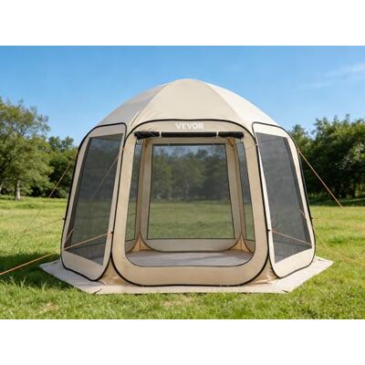 VEVOR Vouwpaviljoen, 3030 x 2650 x 2300 mm, voor 4-8 personen, met muggennet, draagtas, netzijkanten en grondpennen, voor tuin, erf en outdooractiviteiten, beige VEVOR Vouwpaviljoen, 3030 x 2650 x 2300 mm, voor 4-8 personen, met muggennet, draagtas, netzijkanten en grondpennen, voor tuin, erf en outdooractiviteiten, beige