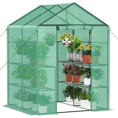 Ribelli Foliekas, broeikas met oprolbare deur, tomatenkas, 143 x 195 x 143 cm, 4 planken, broeikas, winterbestendig, PE-roosterfolie, tuinhuis voor planten, groenten, bloemen, groen Ribelli Foliekas, broeikas met oprolbare deur, tomatenkas, 143 x 195 x 143 cm, 4 planken, broeikas, winterbestendig, PE-roosterfolie, tuinhuis voor planten, groenten, bloemen, groen