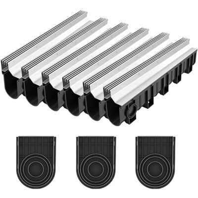 VEVOR Lineaire afvoergoot, 1008 x 147 x 188 mm, 3 stuks roestvrijstalen rooster, buitenafvoer met HDPE-kanaal, drainagesysteem voor oprit, terras, zwembad, tuin, binnenplaats, garage en trottoir VEVOR Lineaire afvoergoot, 1008 x 147 x 188 mm, 3 stuks roestvrijstalen rooster, buitenafvoer met HDPE-kanaal, drainagesysteem voor oprit, terras, zwembad, tuin, binnenplaats, garage en trottoir