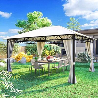 BAKAJI Tuinpaviljoen, 3 x 4 m, beige, van robuust metaal met ritssluiting, ideaal voor buiten, waterdichte afdekking, ijzeren buisconstructie, elegant en modern design (3 x 4 meter) BAKAJI Tuinpaviljoen, 3 x 4 m, beige, van robuust metaal met ritssluiting, ideaal voor buiten, waterdichte afdekking, ijzeren buisconstructie, elegant en modern design (3 x 4 meter)