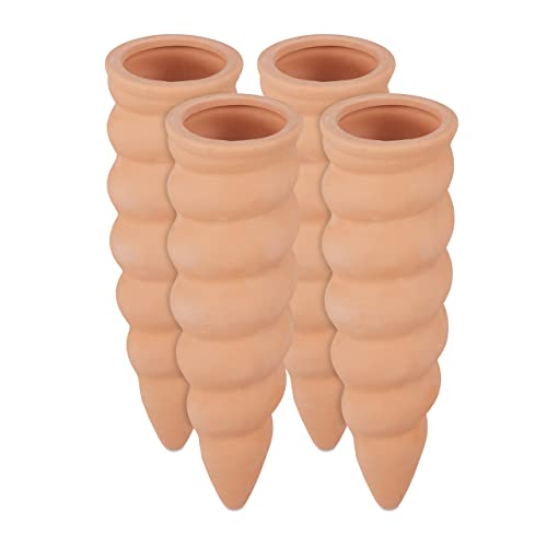 Relaxdays waterdruppelaar, 4 stuks, druppelaar voor planten, 1.5 L flessen, H x D 16,5 x 5 cm, terracotta