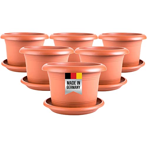 2friends Terracotta Bloempot, 30 cm diameter, 6-delige set, grote plantenbak voor buiten met onderzetter, plantenpotten, plantenpot met gaten, ronde plantenpot, model: Ele