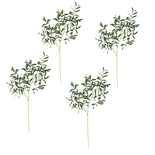 AK-XING 110 cm kunstmatige olijftakken, pak van 4 kunstmatige olijfbladeren met lange steel, nep groene tak voor thuis bruiloft decor
