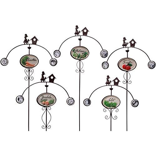 dobar 12830e 5-delige tuinstekerset, metalen decoratieve staven voor de groentetuin, tomaat, sla, wortel, bonen, uien, 110 x 40 cm, bruin