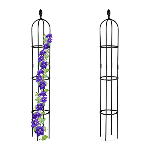 Relaxdays plantensteun klimplanten, set van 2 cm, 160 cm hoog, staal, kunststof, tuin, klimplantensteun buiten, zwart