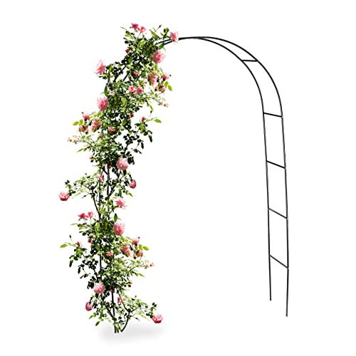 Relaxdays rozenboog, metalen bloemenboog voor de tuin, HxBxD: 240 x 140 x 38,5 cm, grote boog voor klimplanten, zwart