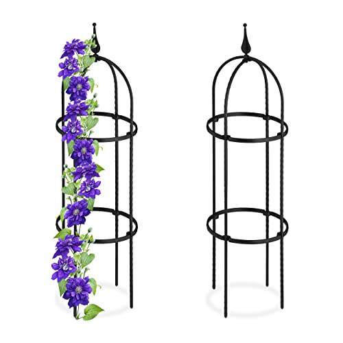 Relaxdays plantensteun klimplanten, set van 2, 85 cm hoog, metaal, kunststof, tuin, klimplantensteun buiten, zwart