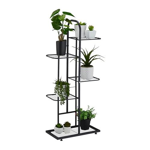 Relaxdays plantenrek, 5 etages, plantenetagère voor bloemen & kruiden, metalen bloemenrek, HxBxD: 96 x 45 x 22 cm, zwart