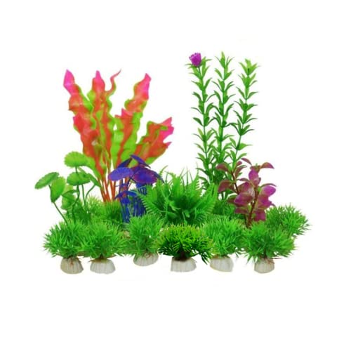 Naisfei 16 stuks aquarium decoratie kunstplanten, aquarium kunststof plant, voor aquarium groene plastic planten aquariumdecoratie, gemengde kleur kunstplanten aquariumdecoratie