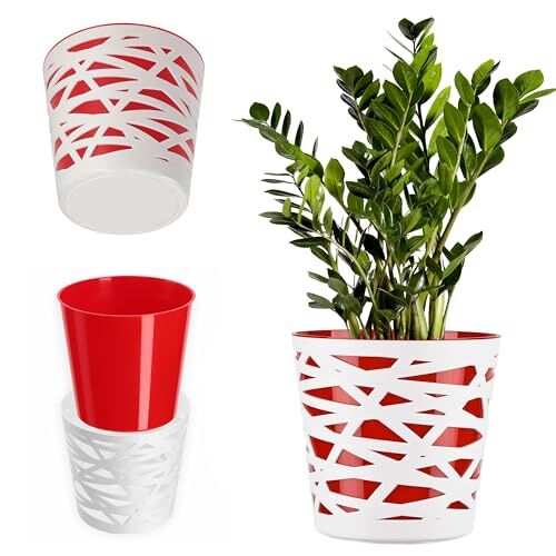 KADAX Bloempot, sierpot, ronde sierpot van kunststof, plantenbak voor bloemen, planten, balkon, bloempot voor binnenshuis, lichte plantenbak, moderne bloempot (13 cm, rood)