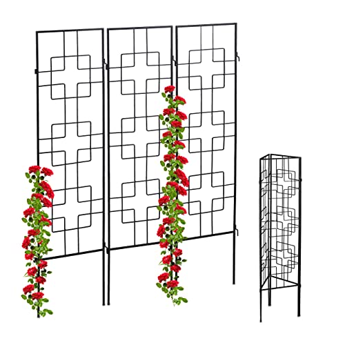 Relaxdays klimplantenrek metaal, 3 stuks, voor in de grond, plantensteun voor klimplanten, 122x30,5 cm, trellis, zwart