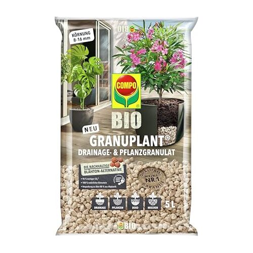 Compo Bio Granuplant Drainage- en plantengranulaat, 100% natuurlijke puimsteen, duurzaam alternatief voor geëxpandeerde klei, 5 liter