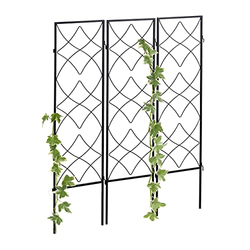 Relaxdays klimplantenrek metaal, 3 stuks, voor in de grond, plantensteun voor klimplanten, 122 x 31 cm, trellis, zwart