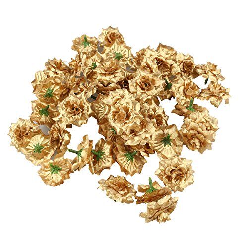 VORCOOL 50 stuks kunstbloemen rozenkoppen stoffen rozen decoratieve bloemen (goud)