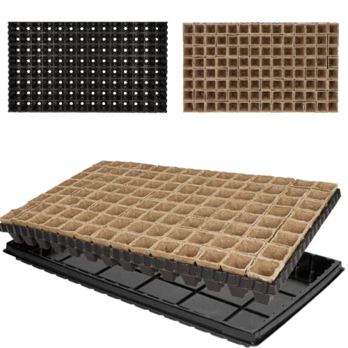 GARDENIX kweekbord met schotel met 112 turfkweekpotten (vierkant, 3,5 cm x 5 cm)