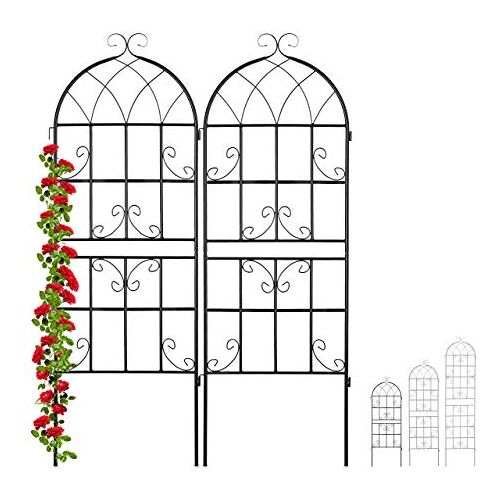 Relaxdays klimplantenrek metaal, 2 stuks, voor in de tuin, plantensteun voor klimplanten, 150 x 50 cm, trellis, zwart