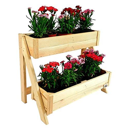 BLIZNIAKI decoratief tuinrek van hout 54 x 28 x 42 cm twee potten voor huis en tuin plantentrap plantenrek hout bloementrap 2-verdiepingen bloemenstandaard DKW40 N