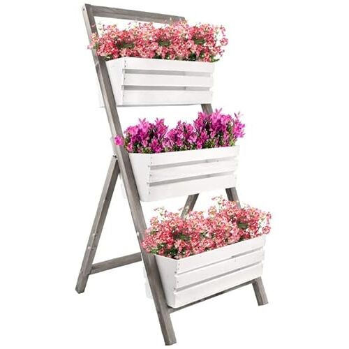KOTARBAU ® Bloemenetagère bloementrap 3 etages voor planten bloemenrek binnen en buiten hout 46 x 58 x 105 cm wit grijs
