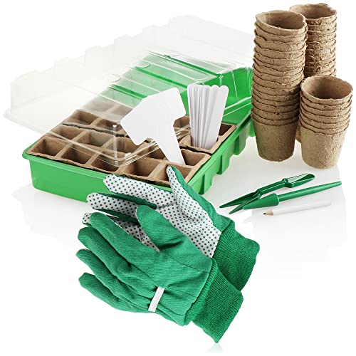 com-four ® 68 st. Kweekset voor planten Binnenkas voor het kweken van planten Kweekset voor binnen en buiten Plantenbak met zaailingpotten en accessoires (68-delige kweekset groen/wit)