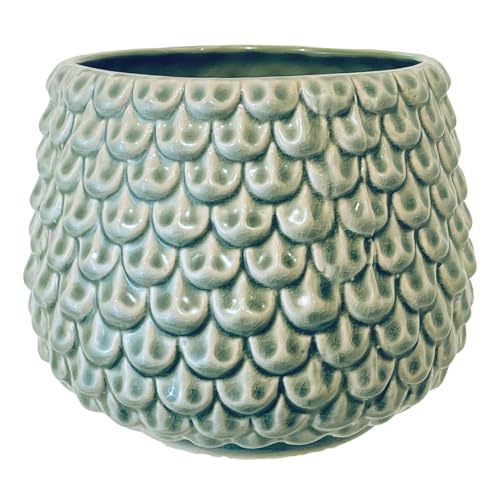 Nordring Retro sierpot vintage plantenpot voor kamerplanten bloempot Pino M (13,5 cm Ø), groen, keramiek