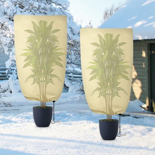 Casenly Winterbescherming voor planten, 2 stuks, winterbescherming, potplantenzak, herbruikbaar, winter, plantenbeschermingszak met trekkoord, voor potplanten, 100 x 80 cm