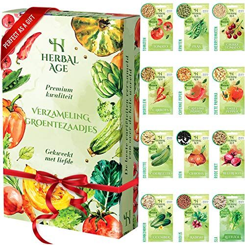 Herbal Age Kweek Je Eigen Zaaddoos Kits, 12 Groentezaden Om Te Planten, 5100 Planten Heirloom Zaden Kweekset, Erwten, Courgette, Wortel, Ui, Sla Salade, Tomaat Zaden Om Te Planten