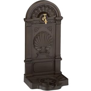 Relaxdays Muurfontein met kraan, HBD: 82,5 x 39 x 32 cm, antieke buitenkraan, staand, tuin en terras, afvoerputje, bruin Relaxdays Muurfontein met kraan, HBD: 82,5 x 39 x 32 cm, antieke buitenkraan, staand, tuin en terras, afvoerputje, bruin